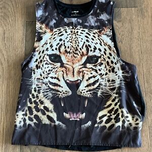 Express Leopard Face Graphic Tank Top - Black & Tan